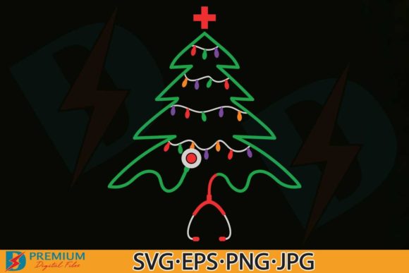 Stethoscope Christmas Tree Nurse SVG for Graphics & T-Shirt Designs